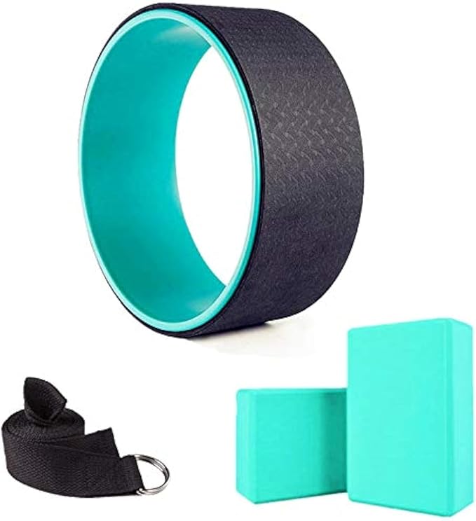 Yoga Fitness Wheel & 2 pcs Blocks & 1 pcs Yoga Strap Combo Value Pack-Black