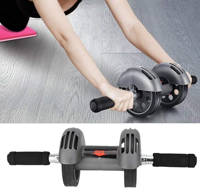 Ab Double Roller Workout System, Abdominal Exercise Roller Wheel with Dual Wheels and Knee Pad, Anti - Slip Foam Handles for Home Gym Core Training