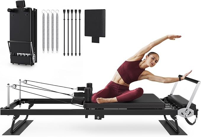91.3" Pilates Reformer Foldable, TYRSEN Adjustable Pilates Machine, Springs and Cords Dual Resistance Customizable, Longer Smooth Rail, Jump Board, Full-Body Workout Equipment Home Use, Up to 400 lbs