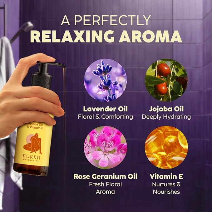 KUKKA Relax Massage Oil - 6.76 fl oz - Lavender Massage Oil for Spa-Like Massages and Deep Body Comfort - Thoughtfully Curated Formula Using Real Ingredients and Botanicals