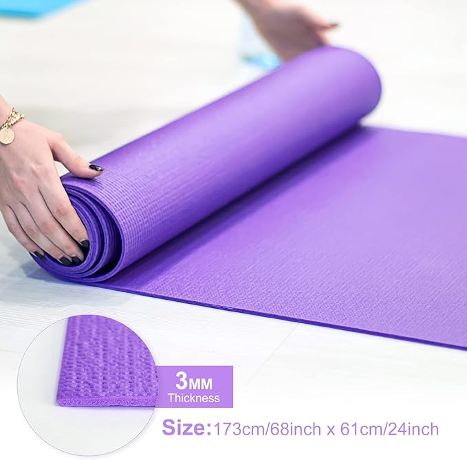 24 Pack 3 mm Thick Yoga Mat Bulk, Non Slip Exercise Workout Fitness Pad for Women Men, Gym Home Yoga Pilates, Easy to Clean, Sturdy PVC