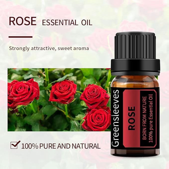 GREENSLEEVES Rose and Lily Essential Oil Set, 100% Pure Oils for Diffuser, Humidifier, Massage - 2 x 10ml