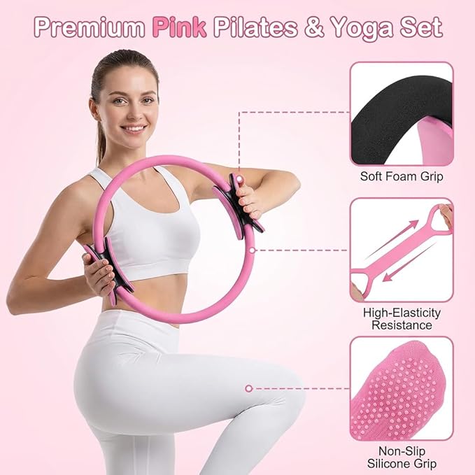 Pilates Accessories for Women – At Home Pilates Kit with Pilates Ball and Ring Set, Pilates Home Workout Kit, Pilates Essentials Kit for Women for Full Body Training