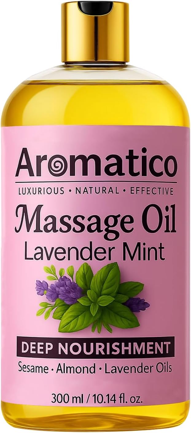 Lavender Mint Massage Oil with Sesame, Almond & Jojoba Oils. Non-Sticky, Safe & Natural Ingredients – 10 Fl Oz