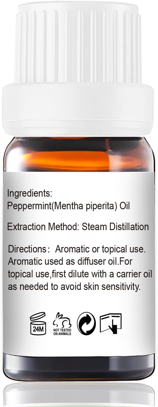 Peppermint Essential Oil - 100% Pure Natural Oil for Aromatherapy Diffuser, Room Spray, Skin Care, Hair Growth & Cooling Relief - 10mL Glass Bottle