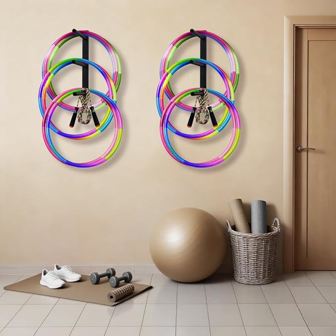 BiJun Wall Mount Jump Rope Rack Multi Use Hoop Rope Holder Organizer Fitness Equipment Storage Rack for Hoops, Foam Rollers Resistance Bands,Home/Gym Storage