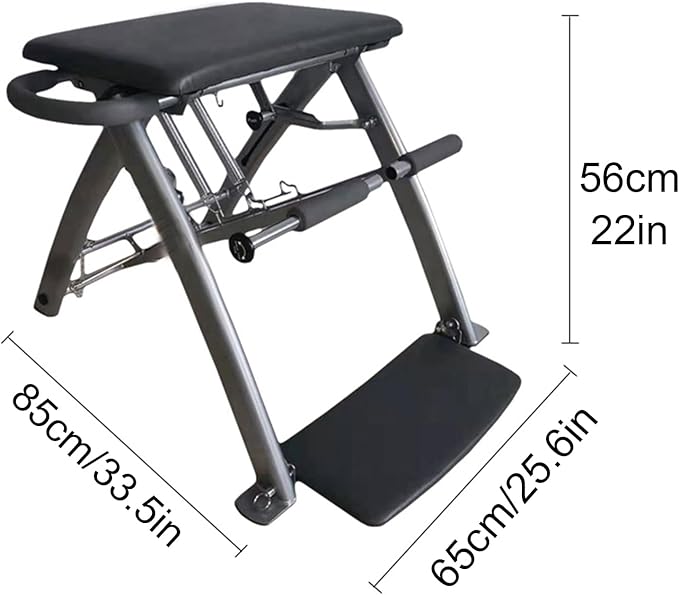 Pilates Fitness Chair - Split-Pedal Stability Equipment with 3-Speed Resistance for Home Gym Workout, Foldable Design