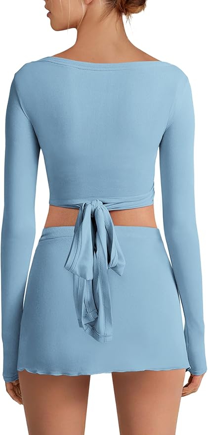 Nirovien Womens 2 Piece Workout Sets Sexy Pilates Outfits Athletic Gym Yoga Sets Ballet Wrap Top and Skirt