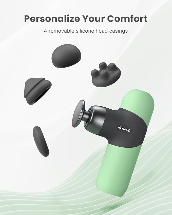 RENPHO Mini Thermal Massage Gun with Heat, Portable Deep Tissue Percussion Massager with 4 Heads for Neck & Back Comfort, Ultra-Quiet Operation for Home, Office & Travel, Includes Compact Carry Case