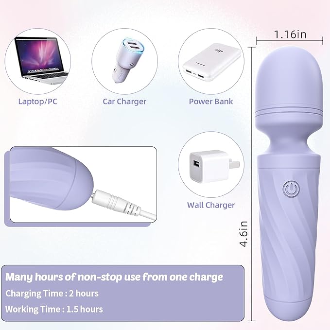 Handheld Personal Mini Massager Tool– Waterproof, USB Rechargeable, 10 Vibration - Perfect on Back Legs Hand Pains and Sports Recovery(Gray Purple)
