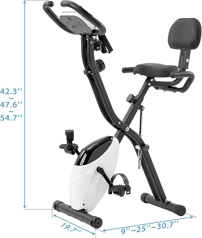 Merax Exercise Bike Folding Exercise Bike Indoor Upright Recumbent Fitness Cycling Bike Magnetic X-Bike with 16-Level Adjustable Resistance for Home Workout 350LB Weight Capacity