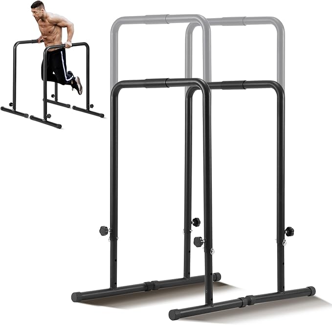 Happybuy Dip Bars, 440 lbs Capacity, Heavy-Duty Adjustable Height Dip Stand for Fitness Workouts, Stabilizer Parallette Push-Up Stand, Parallel Bars for Strength Training at Home Gym
