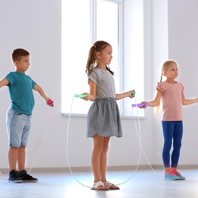 Aoriher Jump Rope for Kids Nylon Adjustable Weighted Braided Fitness Skipping Stripe Ropes with Plastic Handles 8.2 Feet for End of The School Exercise Sport Party Equipment Gift, Assorted Colors