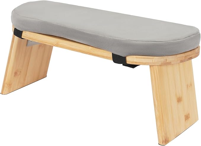 Meditation Bench Foldable & Ergonomic, Kneeling Meditation Stool with 5° Forward Tilt & 400lbs Capacity, Bamboo Meditation Stool with Detachable Velvet Cushion forYoga Prayer (Gray)