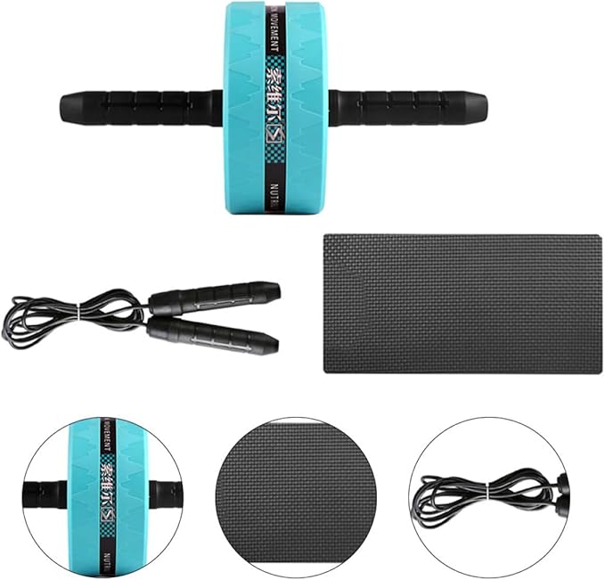 Ab Roller Wheel Exercise Kit with Knee Pad and Jump Rope, Blue Fitness Roller Wheel for Abdominal Exercise and Core Strength Training at Home