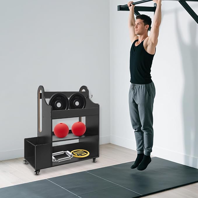 5-Tier Heavy Duty Gym Storage Rack, 50lbs per Shelf Workout Equipment Organizer with Locking Wheels for Dumbbells, Yoga Mats & Kettlebells, Space Saving Home Gym Furniture (31"W x 37"H, Black)