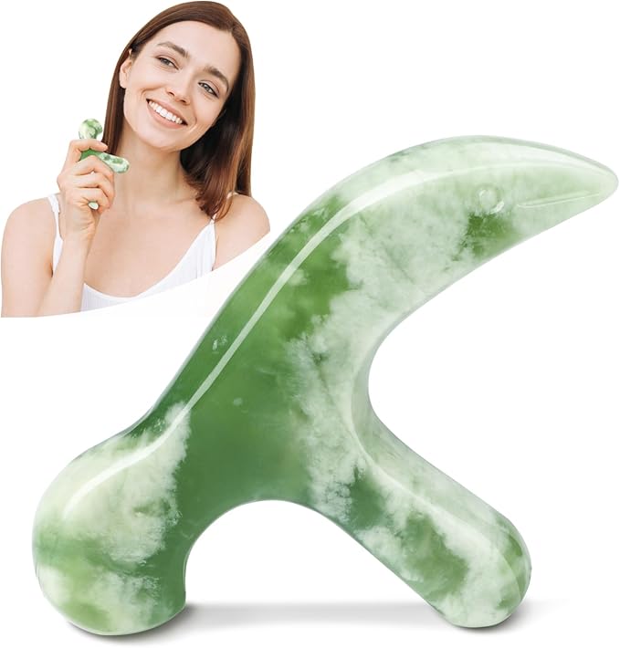 2Pcs Trigger Point Massage Tool, Deep Tissue Reflexology Acupressure, Jade Massage Tools, for Full Body Relaxing Myofascial Release Pain Relief, Natural Real Jade SPA