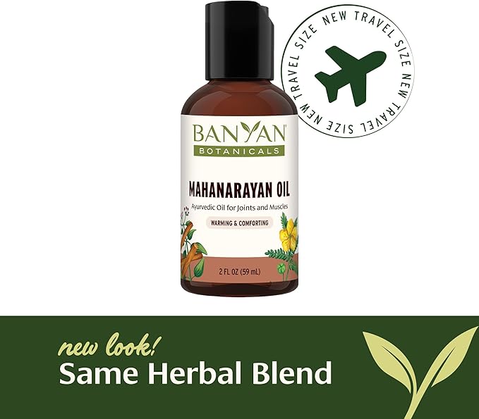 Banyan Botanicals Mahanarayan Oil – 99% Organic Ayurvedic Massage Oil – Penetrating Herbal Oil Used to Warm, Comfort, and Soothe Joints and Muscles – 2 oz. – Non GMO Sustainably Sourced Abhyanga Oil