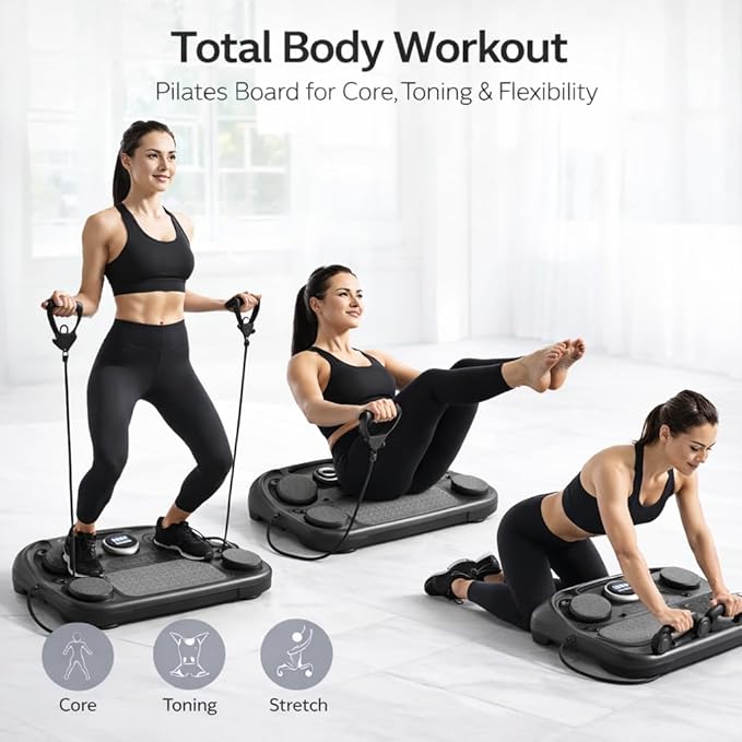 Pilates Exercise Board for Women – Adjustable Resistance Home Workout Board with Resistance Bands, Full Body Toning, Core Strength & Flexibility Training for Indoor Fitness