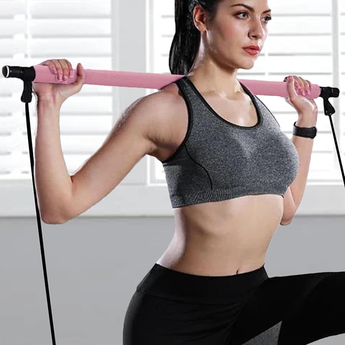 Pilates Bar Kit - Sculpting Elastic Fusion Bar Pilates Stretch Lightweight, Easy Installation Portable Workout Bars Fitness Supplies for Women, Men, Boys, Girls