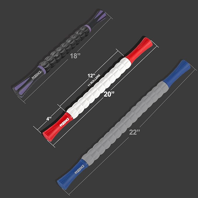 Muscle Roller Massage Roller Stick- Deep Tissue Fascia Blaster for Myofascial Pain Relief, Lymphatic Drainage & Body Sculpting, Handheld Physical Therapy & Recovery Tool (Red White-20 inch)