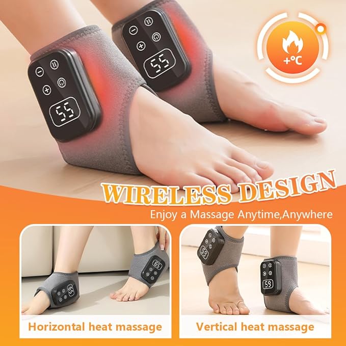 Foot Advanced Renew Triple Method Massager, with 5 Vibration Modes and 6 Heat Levels, Suitable for Pain Relief and Plantar Fasciitis, Travel & Home Use（Black 2pcs）