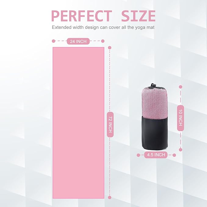 Eunzel 2 Pack Hot Yoga Towel, Non-Slip Yoga Mat Towel with Grip Dots Stickyfiber Sweat Absorbent Towel for Hot Yoga, Pilates and Workout 72" x 24", Pink