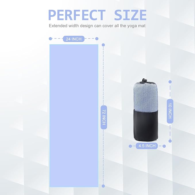 Eunzel 2 Pack Hot Yoga Towel, Non-Slip Yoga Mat Towel with Grip Dots Stickyfiber Sweat Absorbent Towel for Hot Yoga, Pilates and Workout 72" x 24", Blue