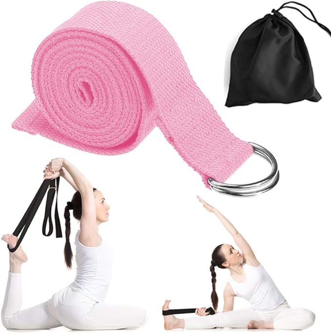 Cotton Exercise Yoga stretch Strap - Sturdy Flexibility Tensile Belt Adjustable Metal D-Ring Buckle, Hold Poses for Daily Stretching, Pilates, General Fitness, and Physical Therapy