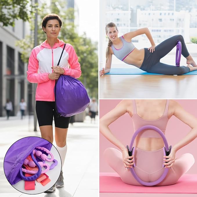 Pilates Essentials Kit for Women, 14 Pcs Pilates Equipment for Home Workouts with Yoga Circle Ball Ring, 5 Resistance Bands,Pedal Puller Resistance Band
