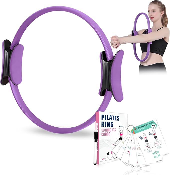 Pilates Ring Fitness Circle for Women - 15 Inch Magic Fitness Circle for Toning Inner & Outer Thighs, Bonus Pilates Equipment Thigh Master Guide.