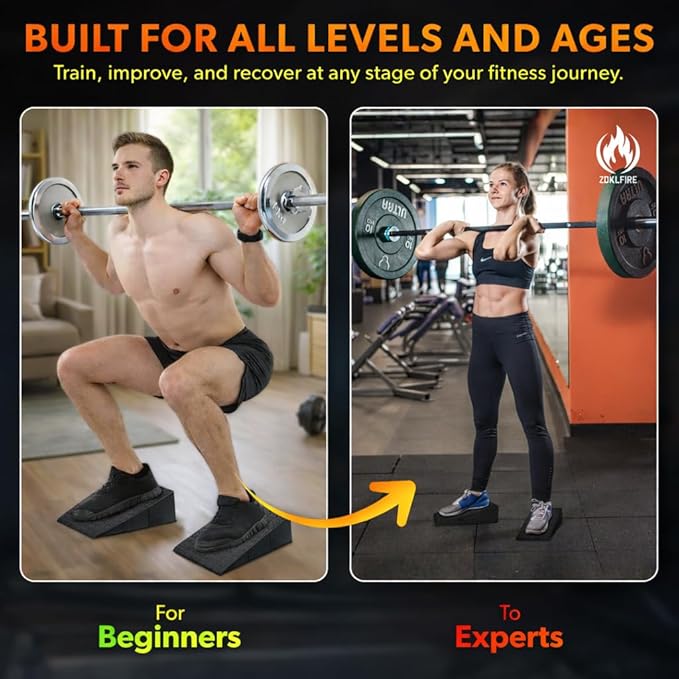 ZKDLFIRE Squat Wedge Block – 2 Pcs, Non-Slip Squat Wedges Weightlifting – Heel Elevated Squat Wedge, Heel Wedge for Squats, Slant Board for Squats to Improve Mobility, Balance, Strength & Squat Depth, Includes Anti-Slip Pads & Carrying Bag
