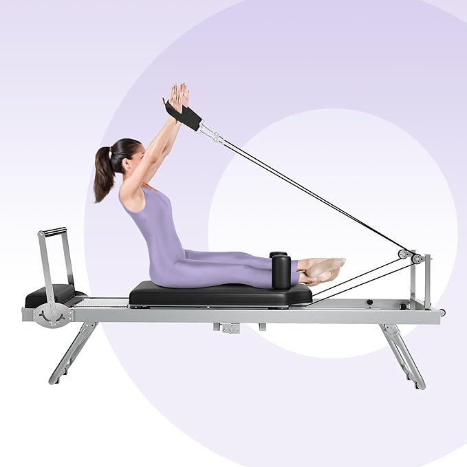 Collapsible Pilates Reformer for Home Gym – Adjustable Machine with 5 Metal Springs – High Strength Cords – Wide Platform – Supports up to 450 lbs – Portable Pilates Equipment for Women & Beginners