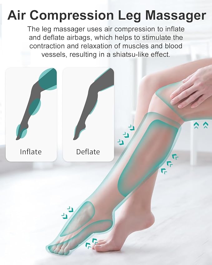 Nekteck Leg Massager for Circulation and Pain Relief, Air Compression Foot Calf Thigh Massager with 2 Heat and 3 Vibration Functions, 6 Modes 3 Intensities, Help for Muscles Relaxation