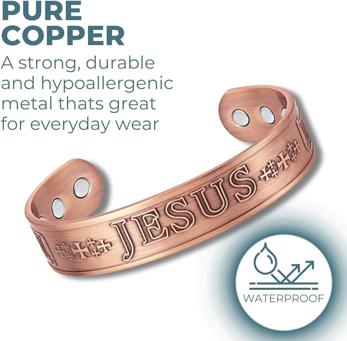 Willis Judd JESUS Men's Pure Copper Magnetic Adjustable Bracelet Bangle