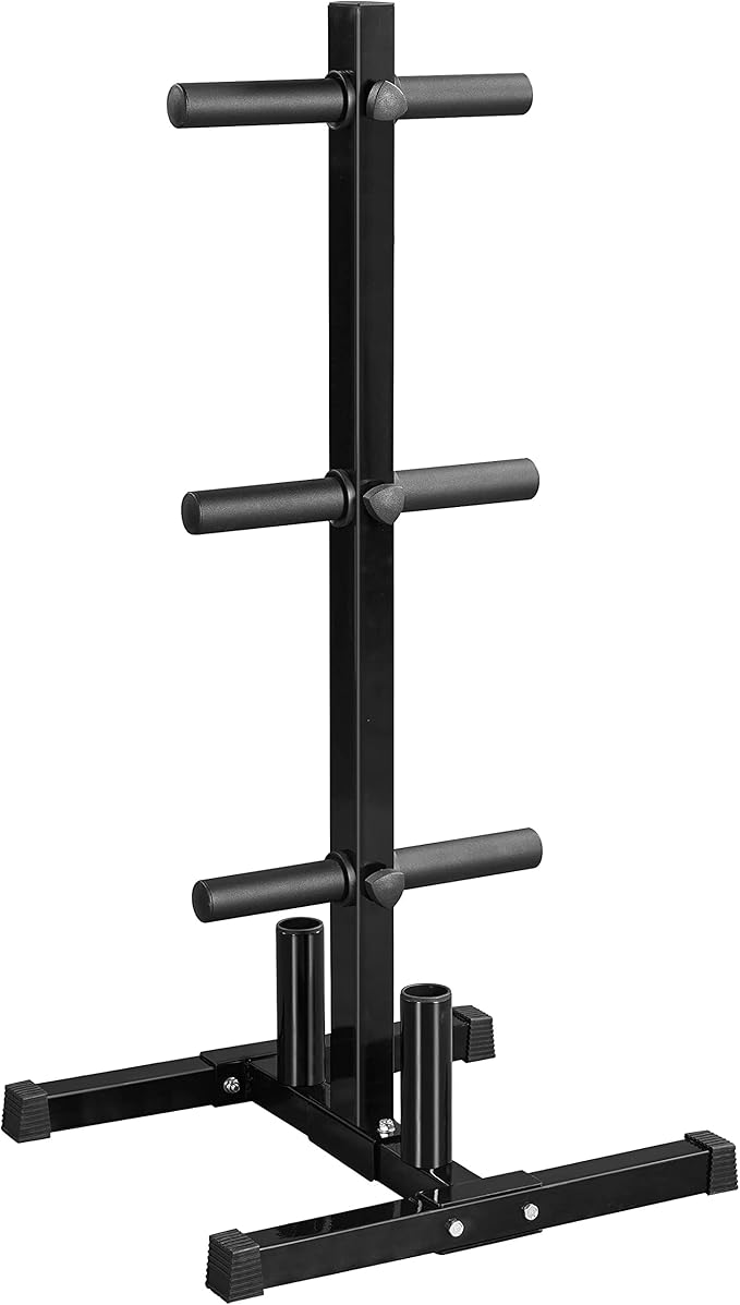 Topeakmart Tree Olympic Plate Rack Weight Bumper Plate Holder with 2 Bar Holders Black