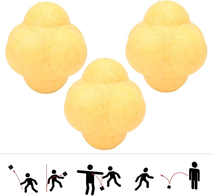 3Pcs Hex Bounce Reaction Ball, TPR Coordination Reflex Exercise Sports Fitness Training Ball for Coordination Training