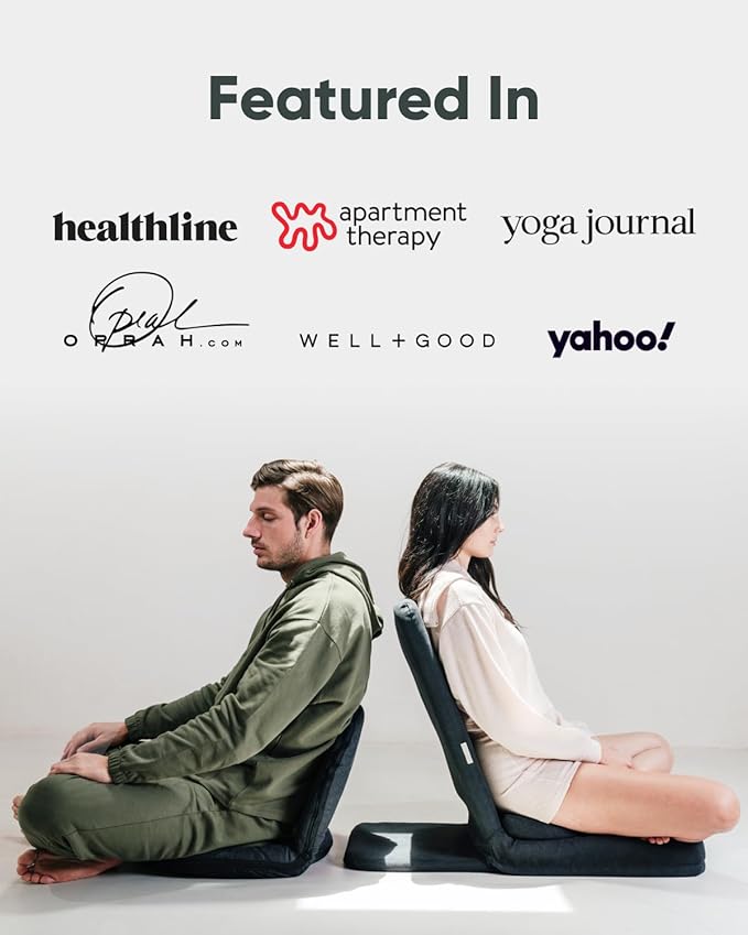 Mindful Modern Meditation Chair | Adjustable Floor Chair with Back Support | Padded Floor Seat for Posture Support and Comfort | Portable Folds Flat for Storage | Indoor/Outdoor Use | Stone Black