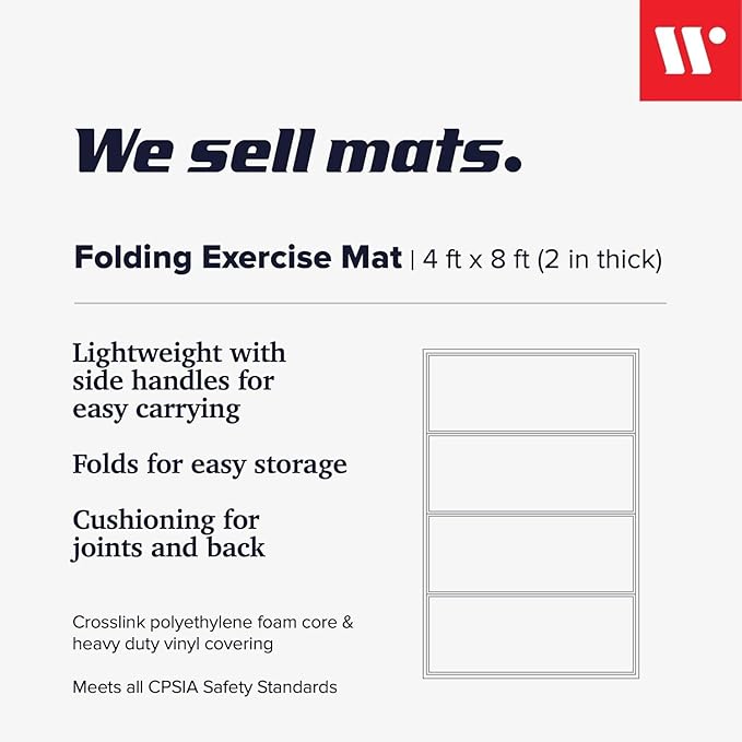 We Sell Mats - 4 ft x 8 ft x 2 in Premium Personal Fitness & Exercise Mat for Home Workout - Lightweight and Folds for Carrying – All Purpose Home Gym Mat – Thick Mat for Yoga, Pilates, Stretches