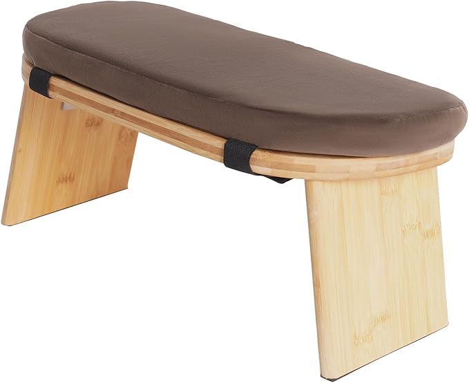 DYNAMI Bamboo Meditation Bench with Sponge Cushion, Portable Foldable Ergonomic Meditation Stool,Wooden Kneeling Stool for Yoga Sitting Prayer,Load Capacity 396lbs (Brown)