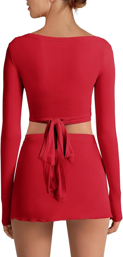 Nirovien Womens 2 Piece Workout Sets Sexy Pilates Outfits Athletic Gym Yoga Sets Ballet Wrap Top and Skirt