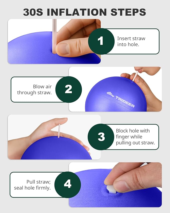 Trideer 9-Inch Pilates Ball, Small Exercise Ball for Yoga, Core Training, Physical Therapy, Balance, Stability and Stretching Pilates Equipment with Inflation Straw