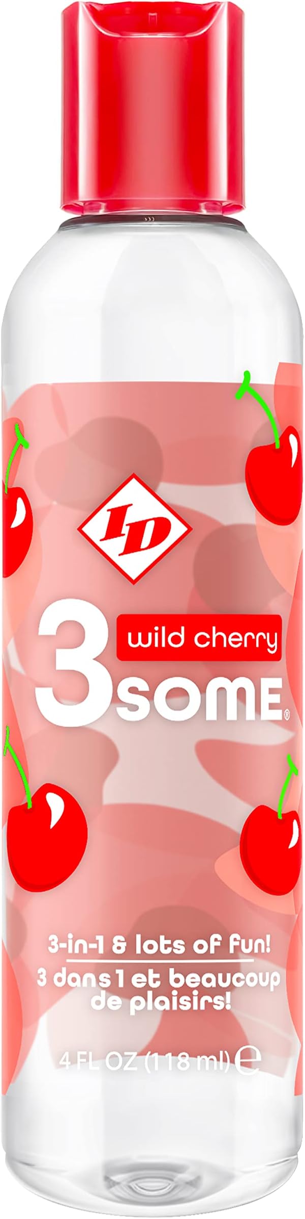 ID Lubricants 3some Flavored Sensual Massage - Wild Cherry Oral Delight & Warming Fun for Couples Pleasure - 4 fl oz Sensual 3in1 Massage Lube