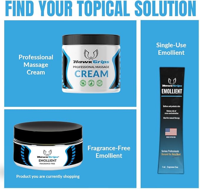 HawkGrips 8oz Massage Emollient, Unscented, Emollient for IASTM and Massage, Soft Tissue Mobilization & Lubrication for Massage Therapy, Shea Butter, Oil Based, Vegan, Cream Alternative, Pack of 5