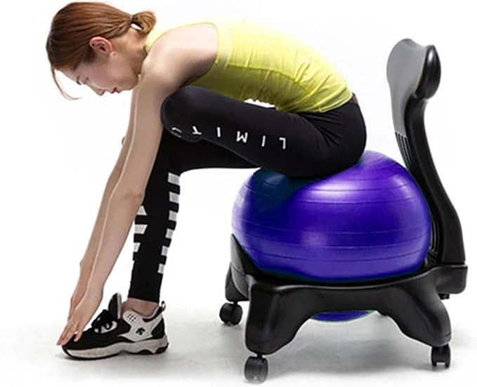 SRNSAEB Exercise Ball Chair with Back Support, Ergonomic Office Chair Yoga Ball to Pregnancy/Gym Goer/Back Pain People, Inflatable Stability Ball Chair with Pump/Wheels(Purple)