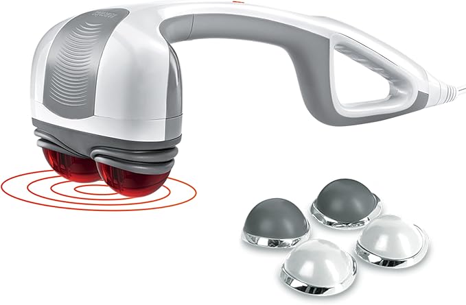 Homedics Back Massager - Heated Automatic Percussion Back, Body and Neck Massager with Dual Pivoting Heads, Interchangeable Nodes, for Shoulders, Legs and Feet, White