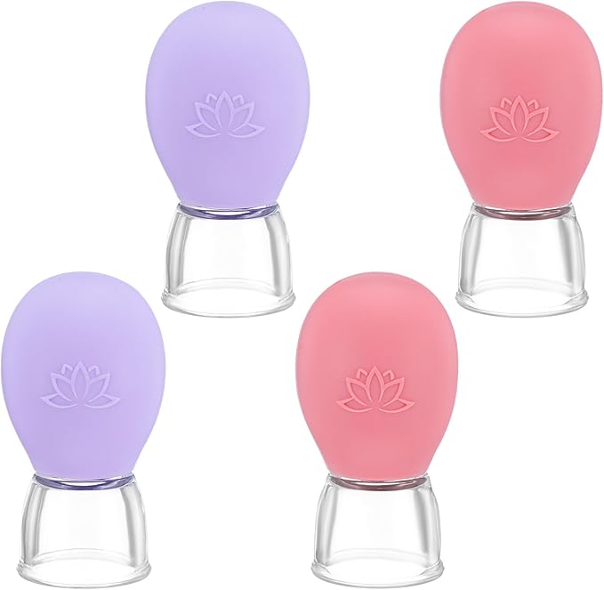 4Pcs Facial Cupping Therapy Set, Silicone Face Cupping Kit for Massage, Anti Cellulite Cup Massage Tool Vacuum Suction Cup for Eye Face Vacuum Massager