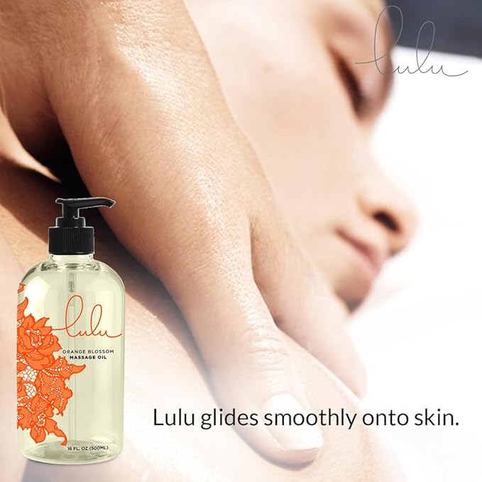 Lulu Orange Blossom Massage Oil, Sweet Almond, Jojoba & Macadamia Oils, Lightweight Non-Greasy Body Oil Smooth Skin & Relaxation Aromatherapy Date Night Couples Massage & Massage Therapy 16 fl oz Pump