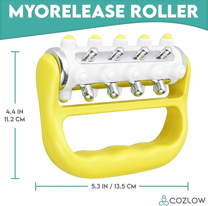 COZLOW - MyoRelease Lymphatic Drainage Massager - Yellow - Handheld Fascia Release + Scar Tissue Massage Roller for Shoulder, Neck, Belly, Thigh, Leg, Back, Glutes - Helps Reduce Cellulite Appearance