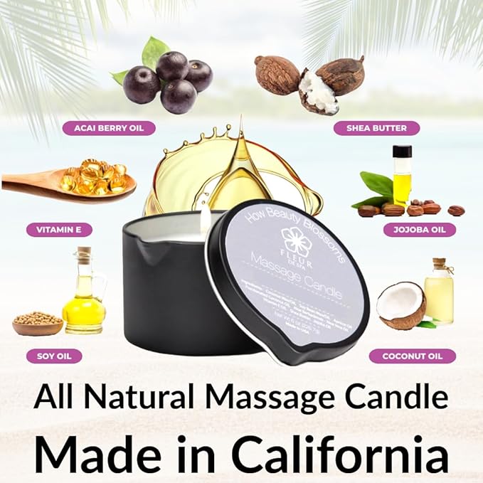 FLEUR DE SPA Massage Oil Candle – 6oz with Pour Spout – Made in USA – All Natural Coconut & Soy Blend – Melts to Warm, Alluring & Hydrating Body Oil – Perfect Spa & Gift Candle (Midnight Dragon)